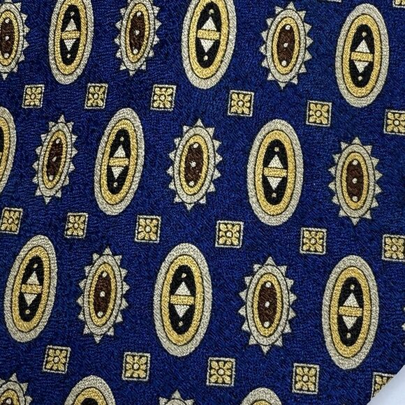 Valentino Cravatte Italy Made Men’s Necktie Blue Geometric 100% Silk Neck Tie - Picture 3 of 9